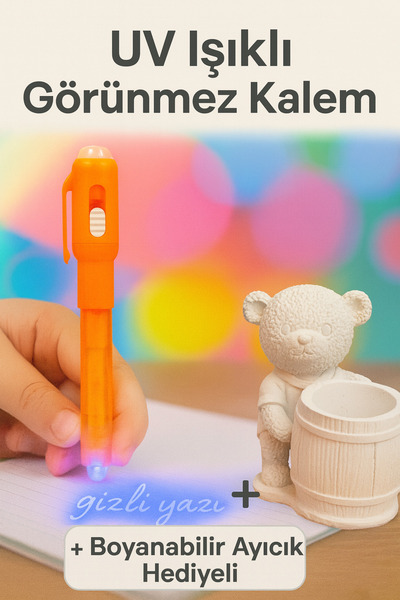 Genel Markalar UV Işıklı Görünmez Kalem + Boyanabilir Ayıcık Hediyeli