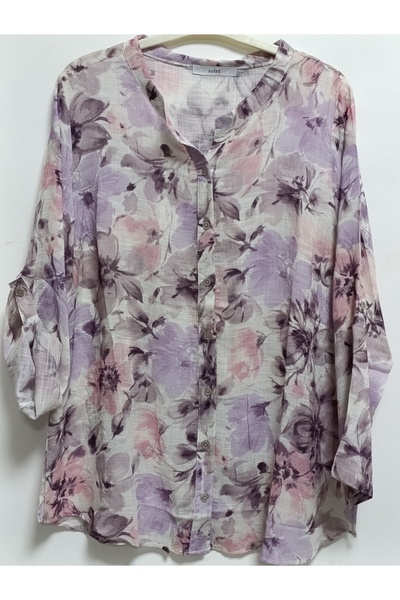 AKŞEN GİYİM Plus Size 100% Cotton Imported Linen Fabric Foldable Sleeves Pattern Shirt
