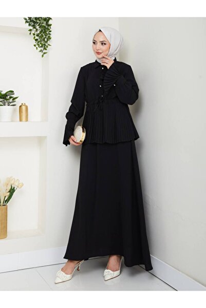 MODA Piliseli Etekli Takım Düğme Ve Bağcık Detaylı Tesettür