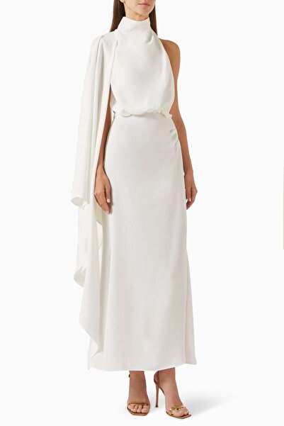 Acler Beyaz Flintshire Maxi Elbise - Saten, Drapeli Kap Kol, Açık Sırt, 70% Asetat, 30% Polyester