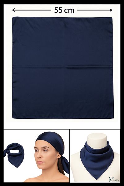 MAZEN Plain Navy Blue Bandana Scarf |   55X55Cm |   Satin Square Scarf |   Unisex Hair and Neck Accessory