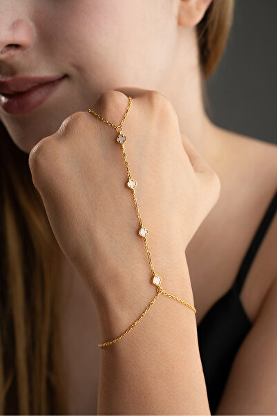 Silvano Jewelry 925 Ayar Gümüş Beyaz Taşlı Yonca Şahmeran