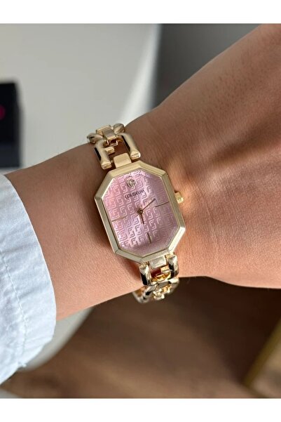 RoseandRoses ساعة يد نسائية بسلسلة بتصميم Cervia Dial باللون الذهبي (قرص وردي)