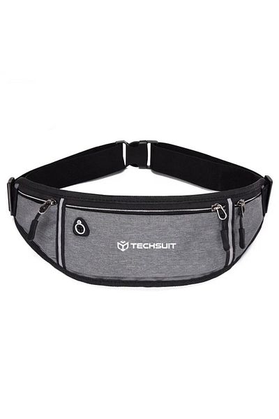 Techsuit Sports Waist Bag with Reflective Straps, 3 Compartments, Adjustable Strap, Grey