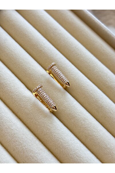 lotusbybuket 14 Atar Gold Color Vip Steel Zirconium Nail Minimal Earrings