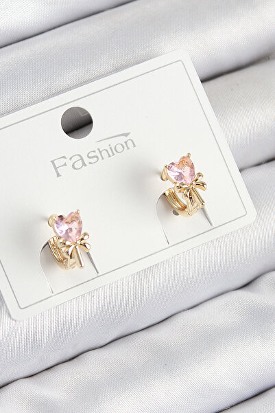 Epilons Brass Zircon Stone Bowknot Heart Model Gold Color Children's Earrings...