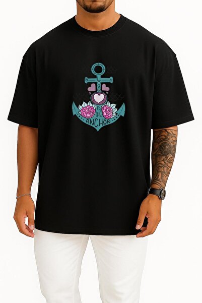 Bahriyeli Collection تي شيرت للجنسين بتصميم Love İs The Anchor Chest كبير الحجم