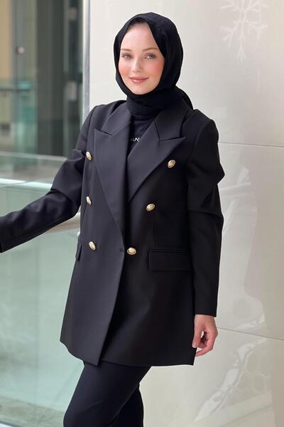 Ghisa Wide Double Breasted Collar Blazer Jacket