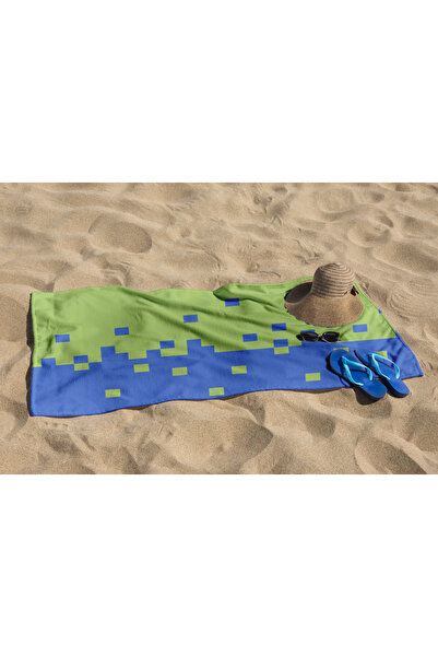 Home Blue Green Block Digital Printed Beach Bathroom Seaside Towel
