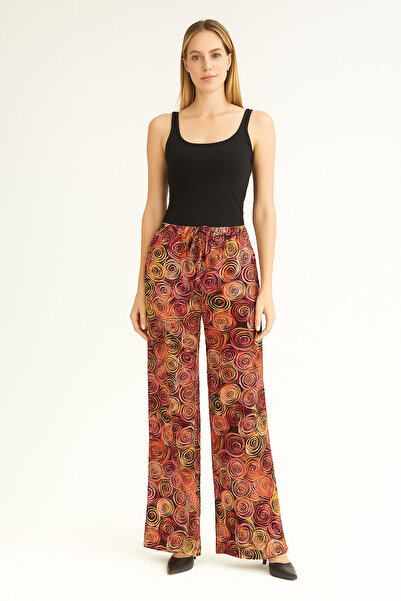 SheLoria Women's Orange Red Tie Detail Elastic Waist Relaxed Fit Palazzo Visc...