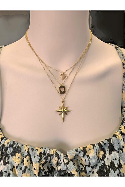 Uno Di Famiglia 3 Lü Charm Kolye , Kalpli Kolye , Kutup Yıldızı Kolye