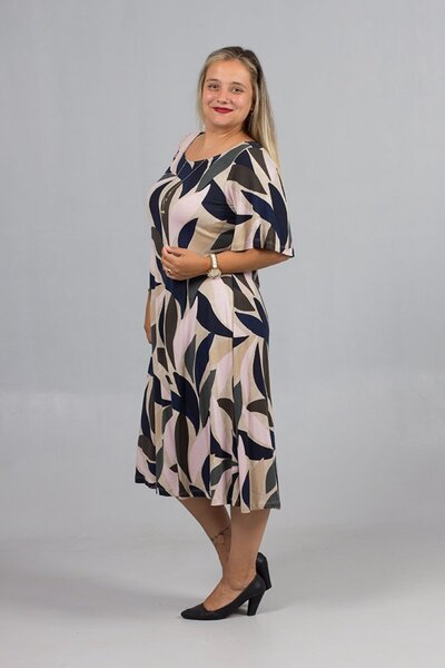Truva XXL Plus Size Spanish Sleeve Lycra Viscose Patterned Dress