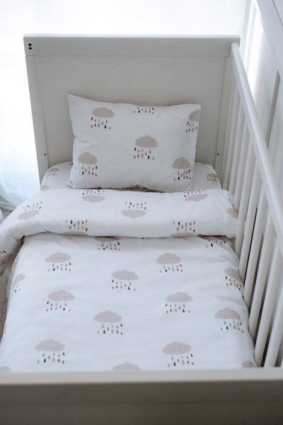 NOU Rain Cloudy Organic Sheet Baby Duvet Cover Set (100X150 - 35X45 - 80X140) - Rain Clouds
