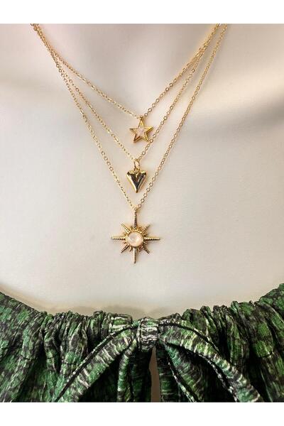 Uno Di Famiglia قلادة ثلاثية، قلادة على شكل نجمة، قلادة على شكل قلب، قلادة على شكل نجمة القطبية، مجموعة قلادات من 3 قطع