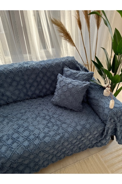 best house decor Full-Covering Seat Cover with Plump Tassels Indigo Blue