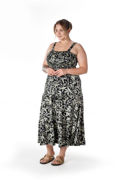 Stil Diva Plus Size Floral Pattern Thick Strap Elastic Waist Dress T-81