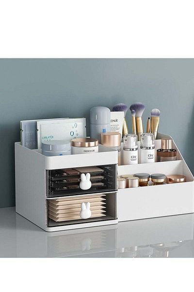 COOYA Cosmetics Storage Box,Large Capacity,Easy to use,Multi-compartment Design,White