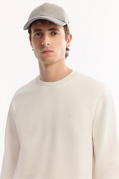 Avva Men's Ecru Crew Neck Twill Rib Interlock Sweatshirt A52Y1271