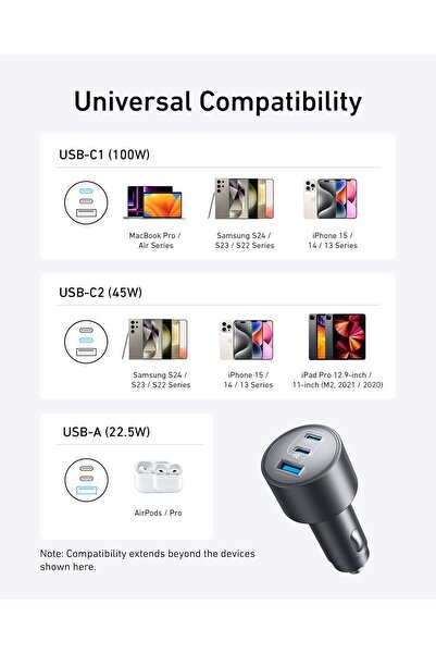 Anker iPhone 16 USB-C Car Charger, 167.5W Max 3-Port Ultra-Compact Type-C Fast Car Charger