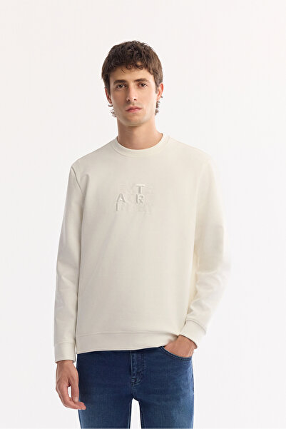 Avva Men's Ecru Crew Neck Cotton Bi-Stretch Printed Regular Fit Sweatshirt A52Y1247