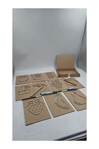 Mu Art Ahşap مجموعة رسم فواكه مونتيسوري خشبية معلبة 10 قطع