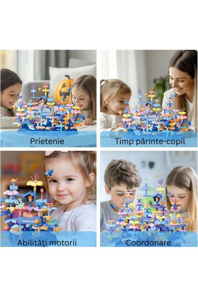 LUDIRO Set de Constructie 136 Piese cu Corali si Pesti, Tema Marina, Baza Modulara, +3 Ani