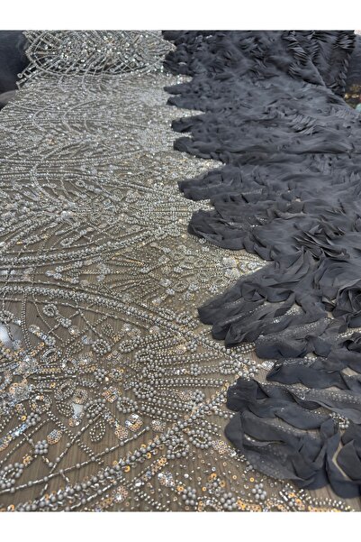 OsmanKumaşDantel Taş Boncuk Payet 3D Kumaş İşlemeli Dantel