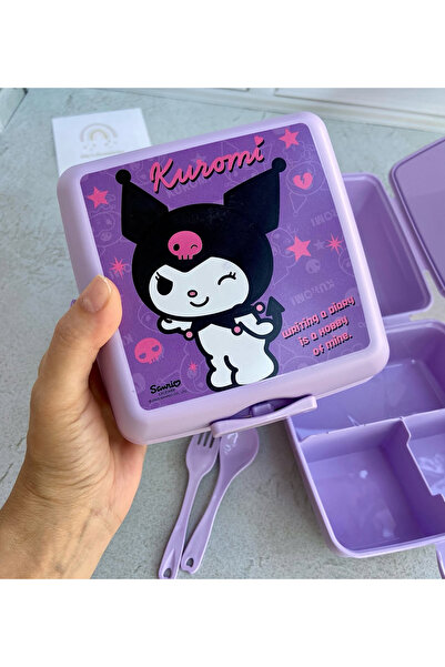 BALCI HEDİYELİK Kuromi 4 Compartment Lunch Box Including Spoon and Fork