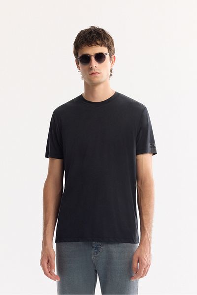 Avva Men's Black Regular Fit Soft Touch Bi-Stretch Interlock T-Shirt A52Y1022