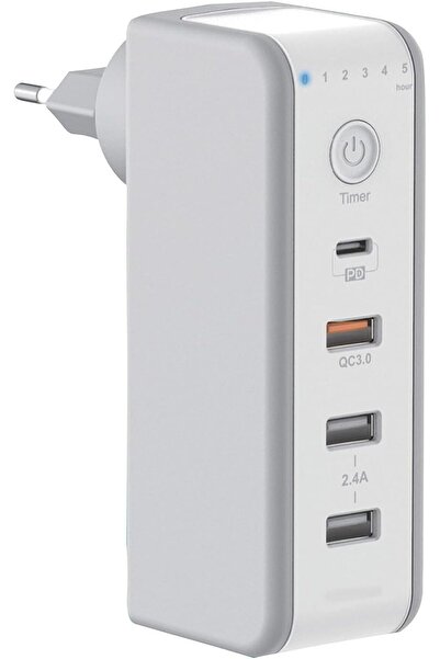 STOREMAX 30 WATT PD18W Zaman Ayarlı USB Çıkışlı Priz 180 Derece Döndürülebili...