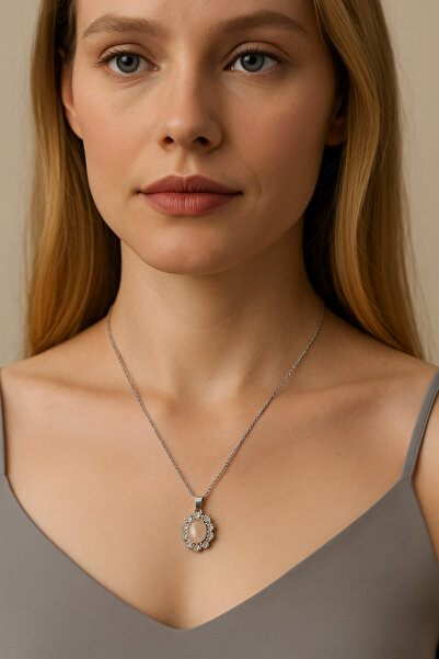 LOVELOTUS قلادة من الحجر الطبيعي مع سلسلة من الفولاذ