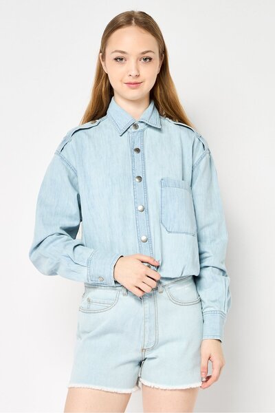 Stella McCartney Women Washed Long Sleeve Denim Jumpsuit, Light Blue