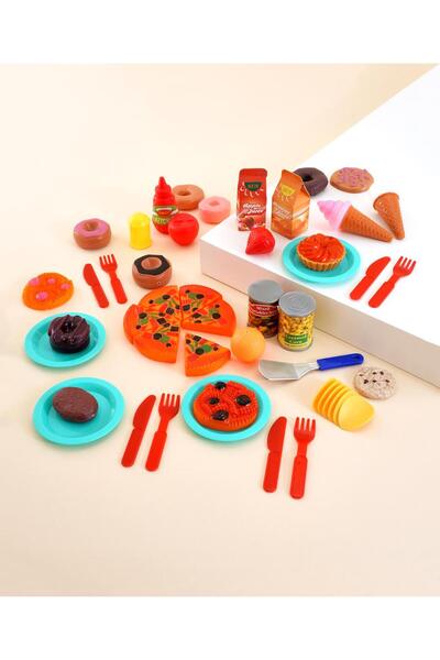 Fab N Funky Pretend Play Food & Drink Set, 54pcs Pizza/Tea Party Durable Plas...