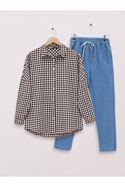 trend_ermege Πουκάμισο με κουμπιά σε όλη την μήκος - Καφέ