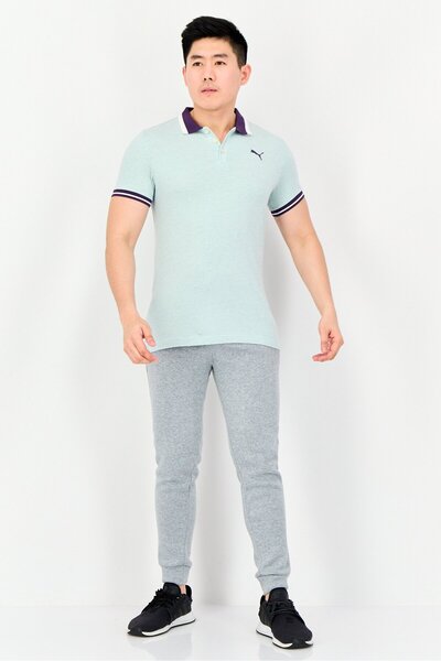 Puma Men Sportswear Fit Brand Logo Short Sleeves Outdoor Polo Shirt, Turquoise