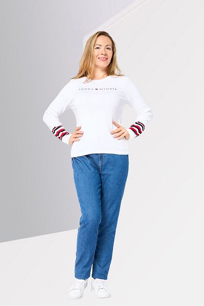 Tommy Hilfiger Women Crew Neck Embroidered Logo Sweater, White