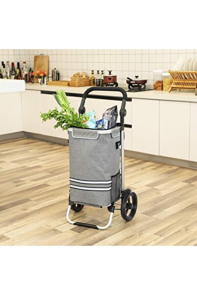 SONGMICS Foldable Market Shopping Cart with Refrigerator, Multifunctional, 44x35x100 cm, Gray