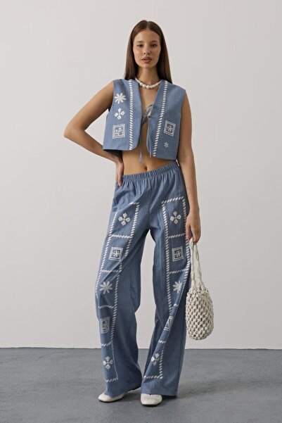 ALPACO cu imprimeu set cu vestă seturi cu legături în față - Indigo -COLECȚIE