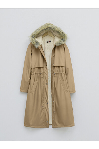 ALPACO Μακρύ παλτό με σταθερή κουκούλα και κορδόνια με επένδυση από βελούδο - Βιζόν