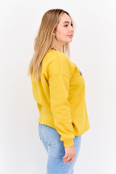 Buzz Women Crew Neck Embellished Long Sleeve Sweatshirts, Yellow