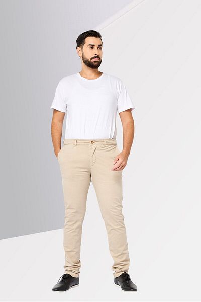 Harmont & Blaine Men Narrow Fit Solid Stretchable Chino Pants, Dark Beige
