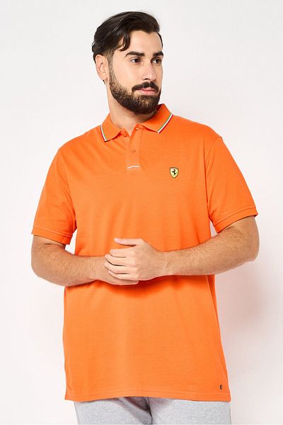 Scuderia Ferrari Men Regular Fit Brand Logo Short Sleeve Polo Shirt, Orange