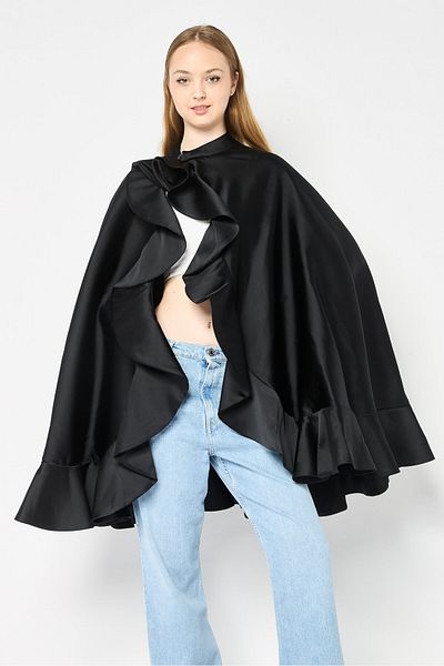 Emporio Armani Women Ruffle Solid Cape, Black