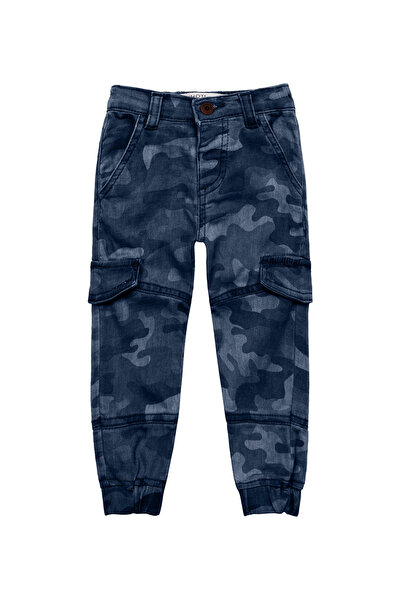 Minoti - بنطال قتالي مريح أساسي للأولاد باللون الأزرق البحري المموه - أزرق بح...