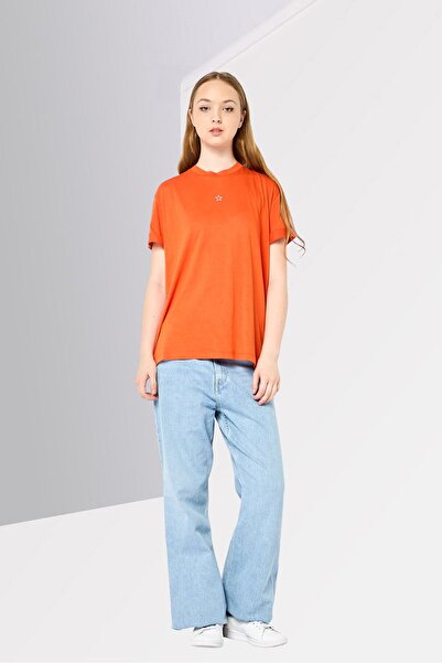 Stella McCartney Women Crew Neck Short Sleeves Embroidered T-Shirt, Orange