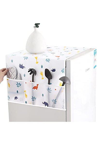 O Ozone غطاء ثلاجة مقاوم للغبار وغطاء غسالة [منظم ثلاجة] مع جيوب تخزين (أبيض