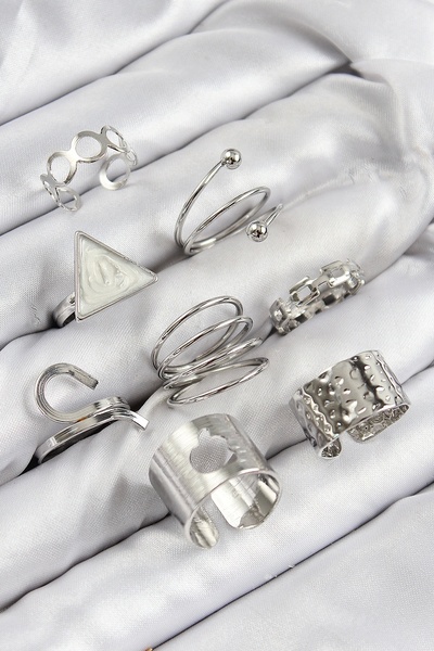shopwave Brass Triangle Model Silver Color Women's Ring Combination Set