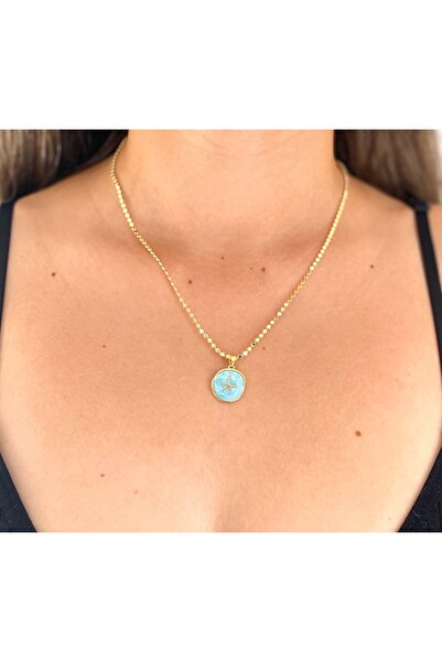 milayk قلادة من الفولاذ الذهبي مع شكل نجم البحر الأزرق