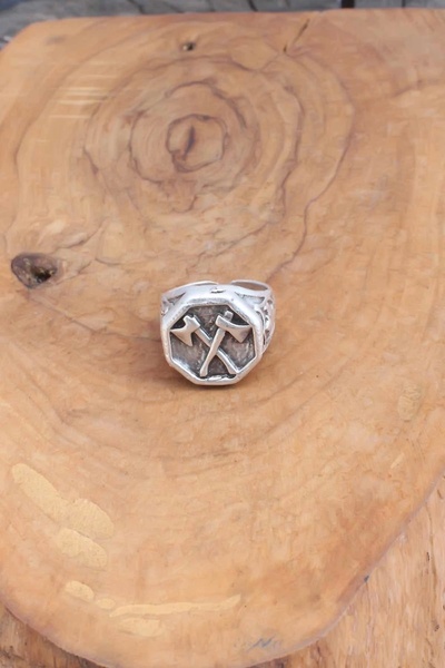shopwave Axe Pattern Silver Color Adjustable Men's Ring