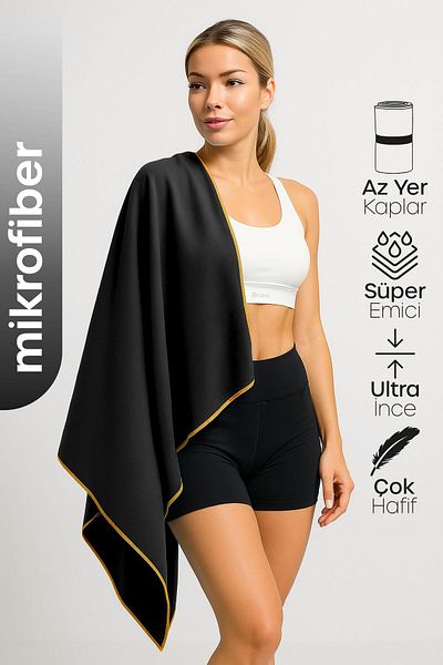 Telvesse Unisex Microfiber Beach Towel 80X130Cm Soft Textured Sea Bath Sports Towel Large Size Black